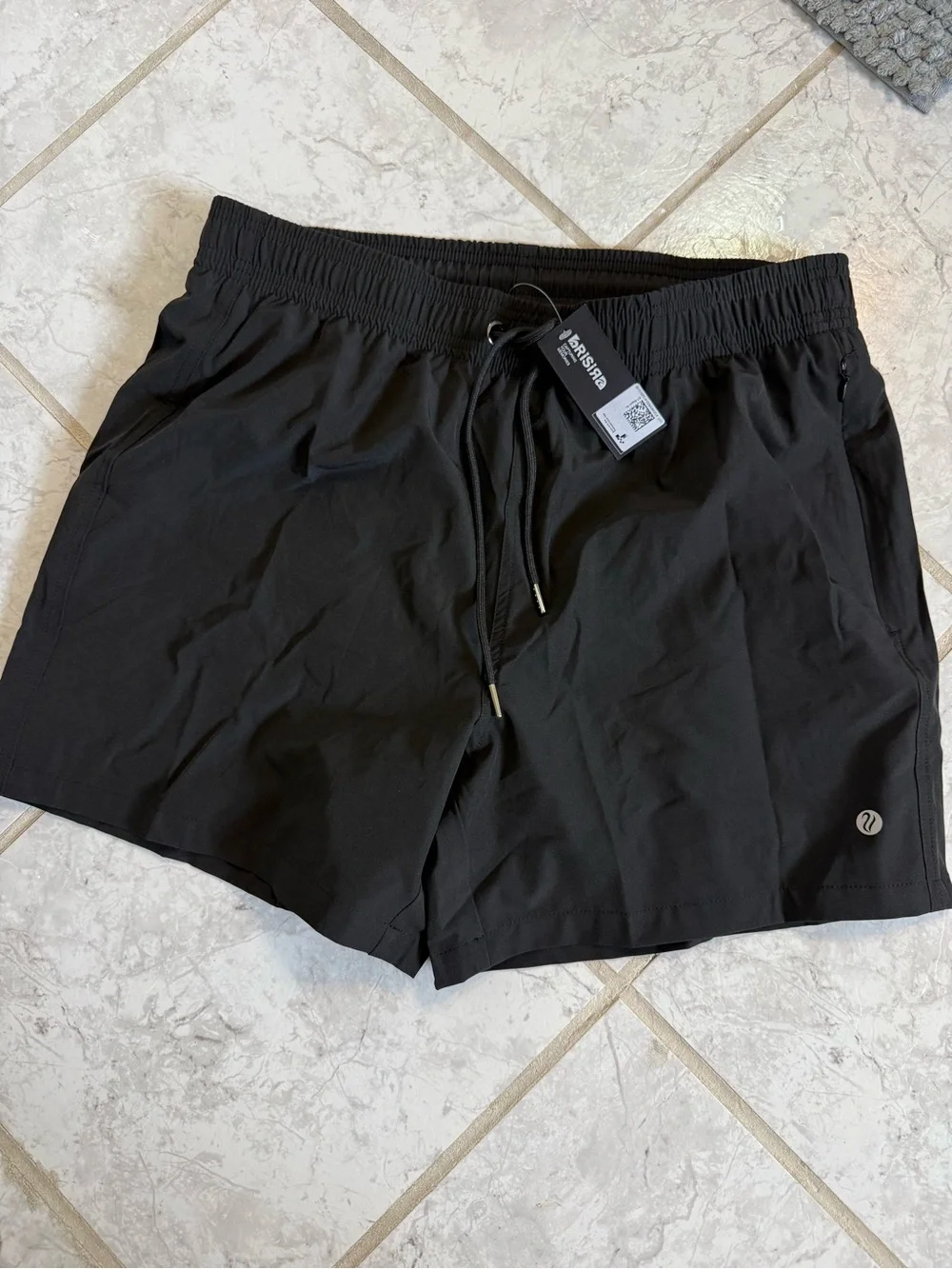 Brisira Men’s Drawstring Swim Trunks Size 34 Large Black Quick Dry 5” Lined  NWT
